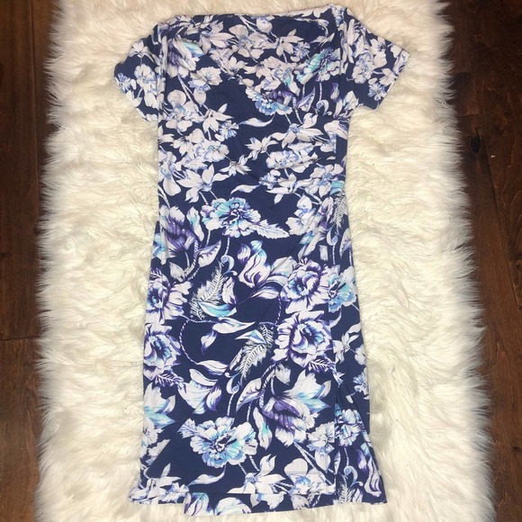 Soft Surroundings Dresses & Skirts - soft surroundings blue floral faux wrap dress